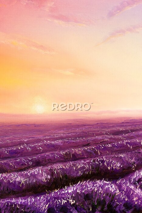 Fotobehang Magische zonsondergang boven een lavendelveld