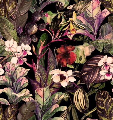 Magnoliabloemen en tropische bladeren