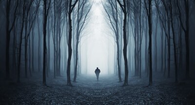 man in een donker bos