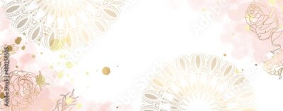 Fotobehang Mandala&#39;s en bloemen op een aquarelachtergrond