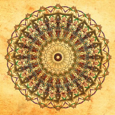 mandala colorful vintage art, ancient Indian vedic background design, old painting texture with multiple mathematical shapes, seamless pattern decoration for wall painting