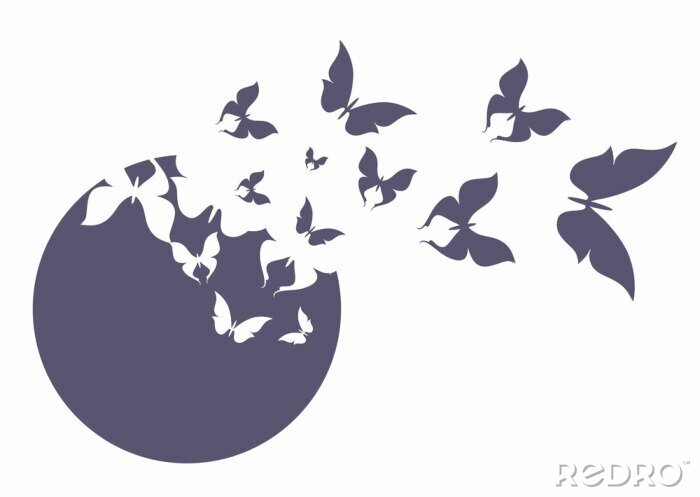 Fotobehang Marineblauwe vlinders op een maanachtergrond
