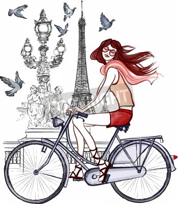 Fotobehang Meisje op een fiets