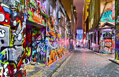 Mening van kleurrijke graffiti kunstwerk in Hosier Lane in Melbourne