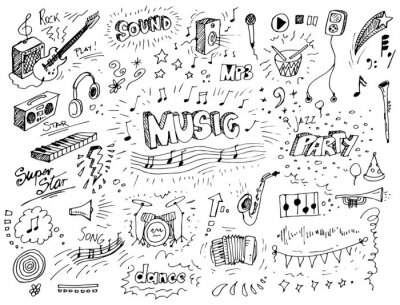 Fotobehang Met de hand getekende doodle-muziekpictogrammen