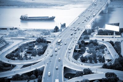 Fotobehang Met uitzicht op de brug. Nam luchtfoto