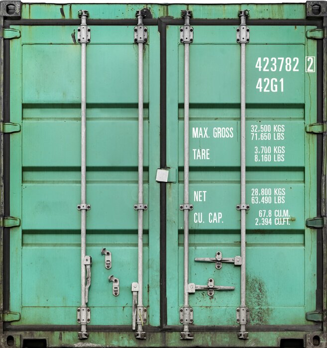 Fotobehang Metalen wand en groen container