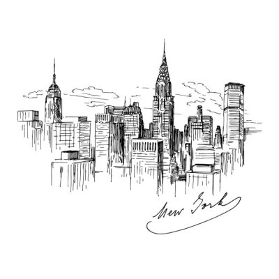 Fotobehang Minimalistische schets van New York