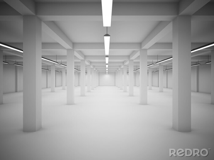 Fotobehang Minimalistische witte tunnel met verlichting