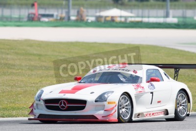 Fotobehang MISANO ADRIATICO, Rimini, ITALY - May 10:  A MERCEDES SLM AGM GT3 of GDL RACING  team, driven By AMATI GIOVANNA(ITA) and DE LORENZI GIANLUCA ,  the , C.I. Gran Turismo car racing on May 10, 2014 in Mi