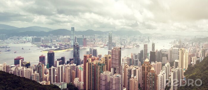 Fotobehang Mistige skyline van Hong Kong