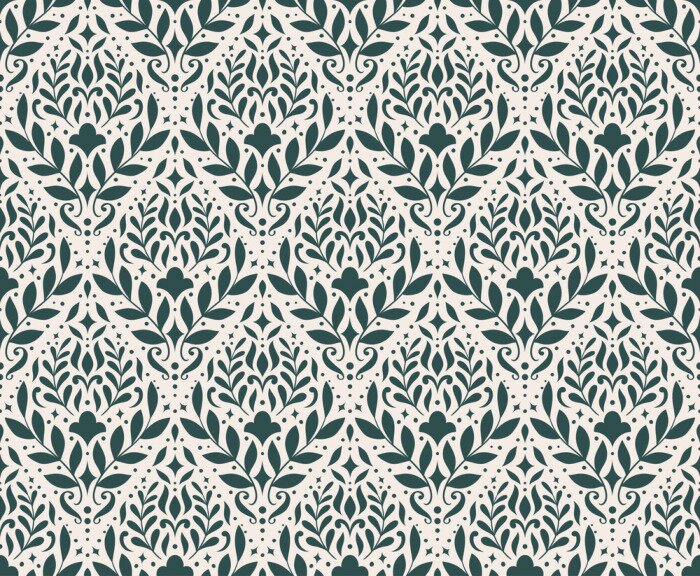 Fotobehang Modern floral art deco seamless pattern. Vector damask illustration with leaves. Decorative botanical background.