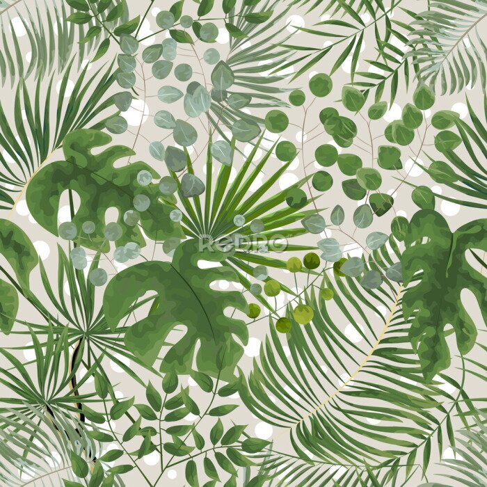 Fotobehang Modern patroon van groene tropische bladeren