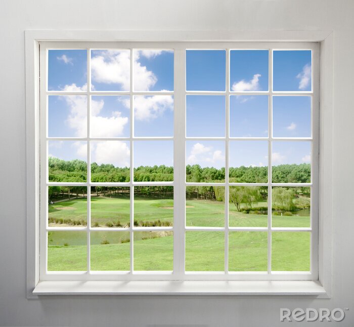 Fotobehang Modern residential window with lake view