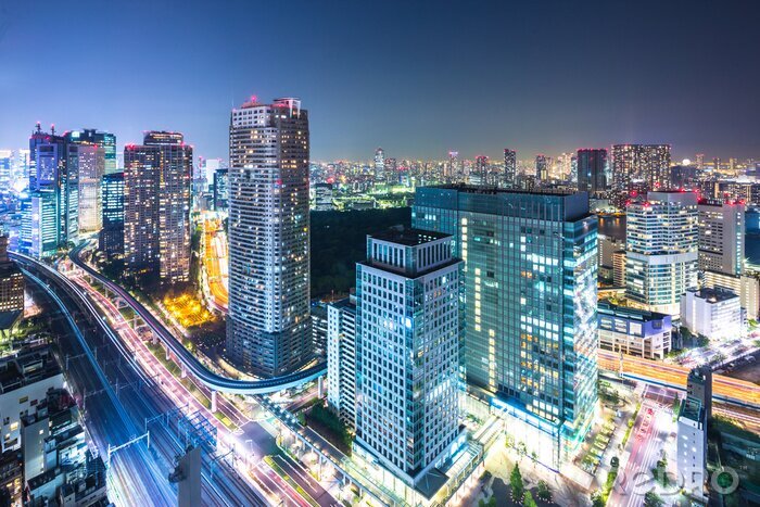 Fotobehang Moderne gebouwen in nachtelijk Tokio