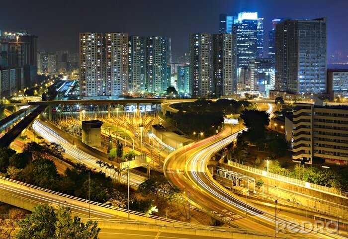 Fotobehang moderne stad bij nacht
