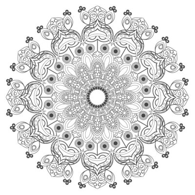 Fotobehang Monochrome mandala op witte achtergrond