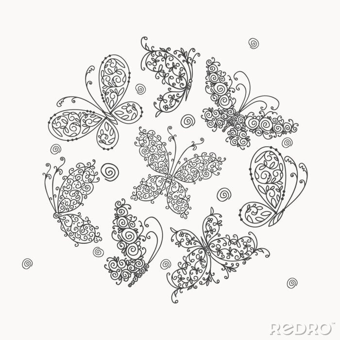 Fotobehang Monochrome sierlijke vlinders