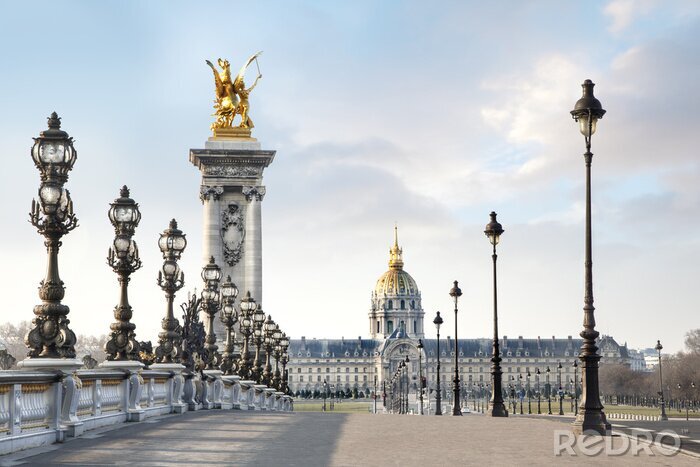 Fotobehang Monumenten op een brug in Parijs