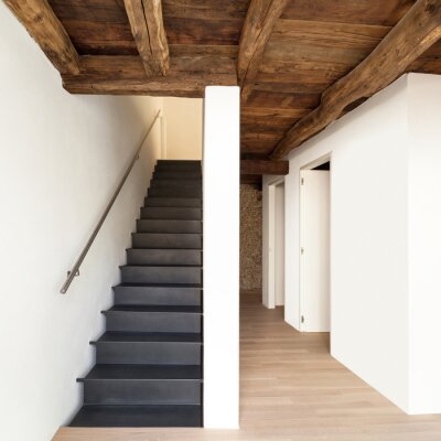 Fotobehang mooie moderne loft, uitzicht op de trap