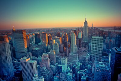 Mooie New York van bovenaf gezien bij zonsondergang