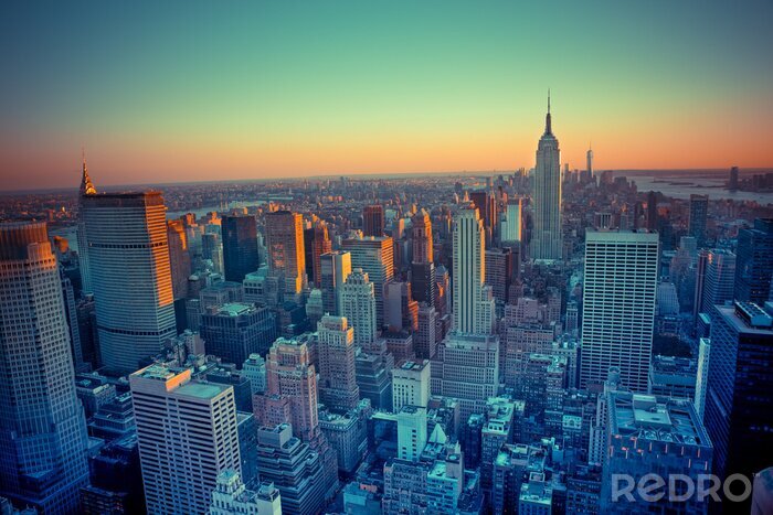 Fotobehang Mooie New York van bovenaf gezien bij zonsondergang