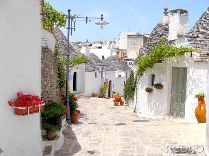 Fotobehang Mooie straat onder de trulli van Alberobello, Italië