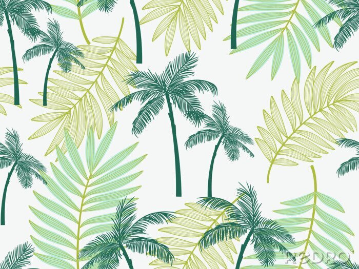 Fotobehang Motief met palmbomen en bladeren