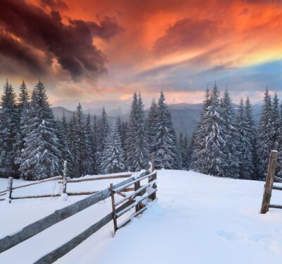 Fotobehang Motief van een berg in de sneeuw