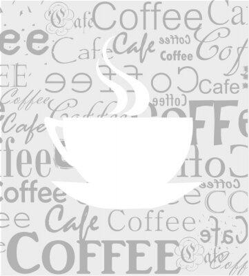 Fotobehang Motief van koffie en grijze letters