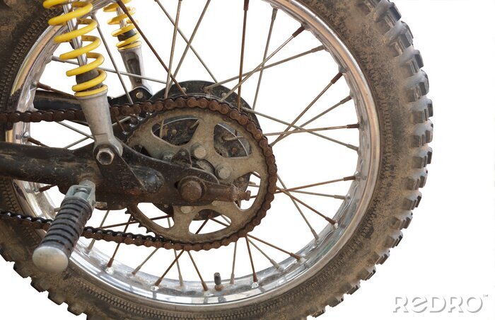 Fotobehang Motorcycle tandwiel en ketting op witte achtergrond