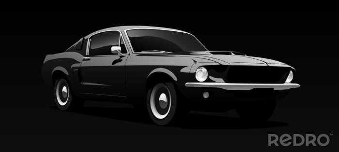 Fotobehang Muscle car in black. Vector illustration.