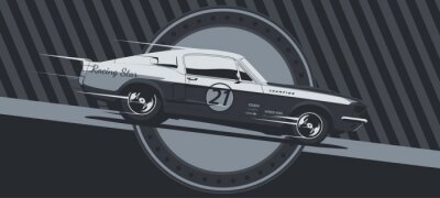 Fotobehang Muscle car on racing, vintage colors, vector illustration.