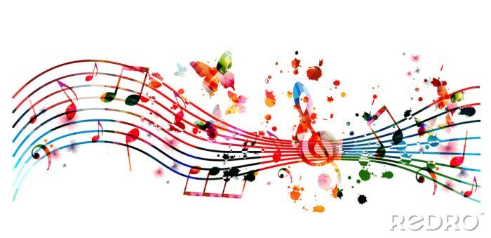 Fotobehang Music background with colorful music notes vector illustration design. Artistic music festival poster, live concert events, party flyer, music notes signs and symbols
