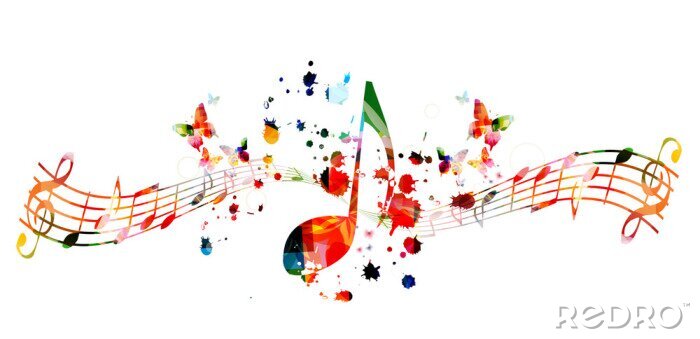 Fotobehang Music background with colorful music notes vector illustration design. Artistic music festival poster, live concert events, party flyer, music notes signs and symbols