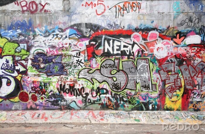 Fotobehang Muur beschilderd met graffiti