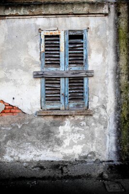 Fotobehang Muur met een oud houten raam