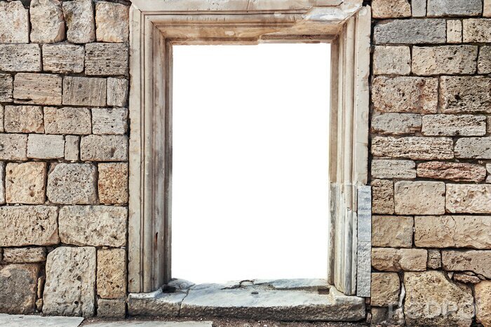 Fotobehang muur van stenen met geïsoleerde raam