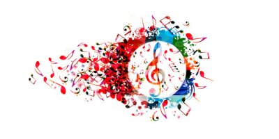 Muziek kleurrijke achtergrond met muzieknota's en vectorillustratie van de G-sleutel het vectorillustratie. Artistieke muziekfestivalaffiche, live concert, creatief g-sleutel ontwerp