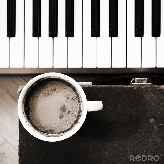 Fotobehang Muziek toetsen en koffie