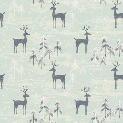 Naadloos patroon met herten in de winterbos