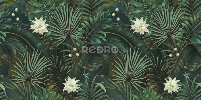 Fotobehang Naadloos patroon met tropische planten