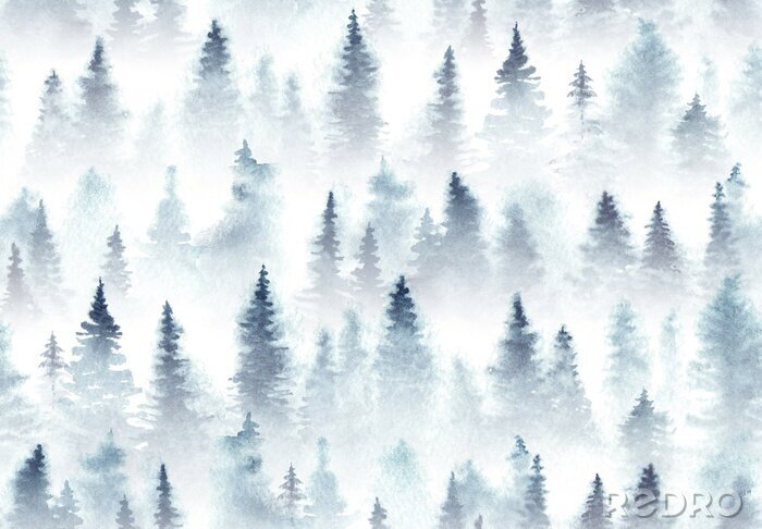 Fotobehang Naadloos patroon van waterverf net bos in de mist.