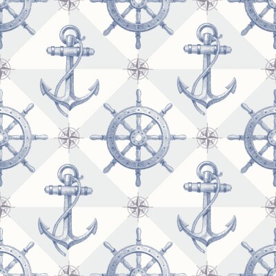 Naadloze nautische achtergrond met de hand getekende elementen