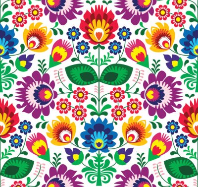 Behang Naadloze traditionele bloemen polish patroon - etnische achtergrond