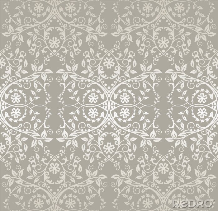 Fotobehang Naadloze zilveren kant bloemen en bladeren behang