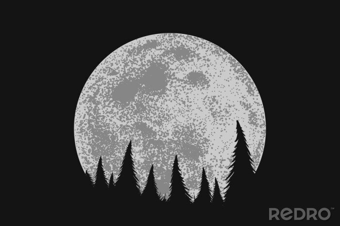 Fotobehang Naaldbomen op een achtergrond van de volle maan