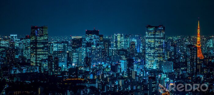 Fotobehang Nachtelijk panorama van Tokio