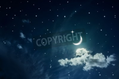 Fotobehang Nachtelijke hemel met sterren en maan