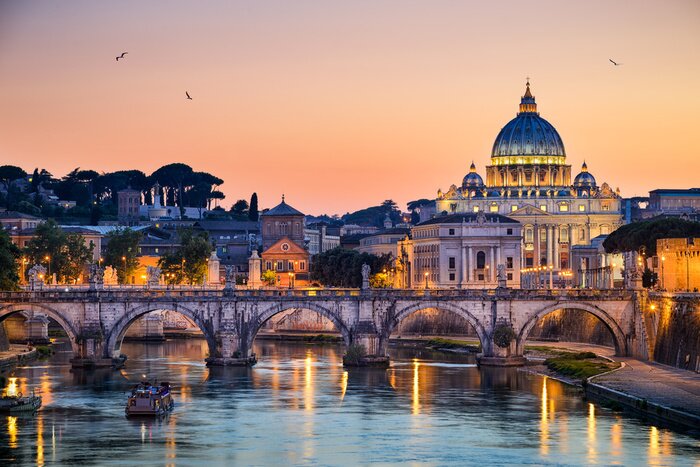 Fotobehang Nachtzicht op de Sint-Pietersbasiliek in Rome, Italië